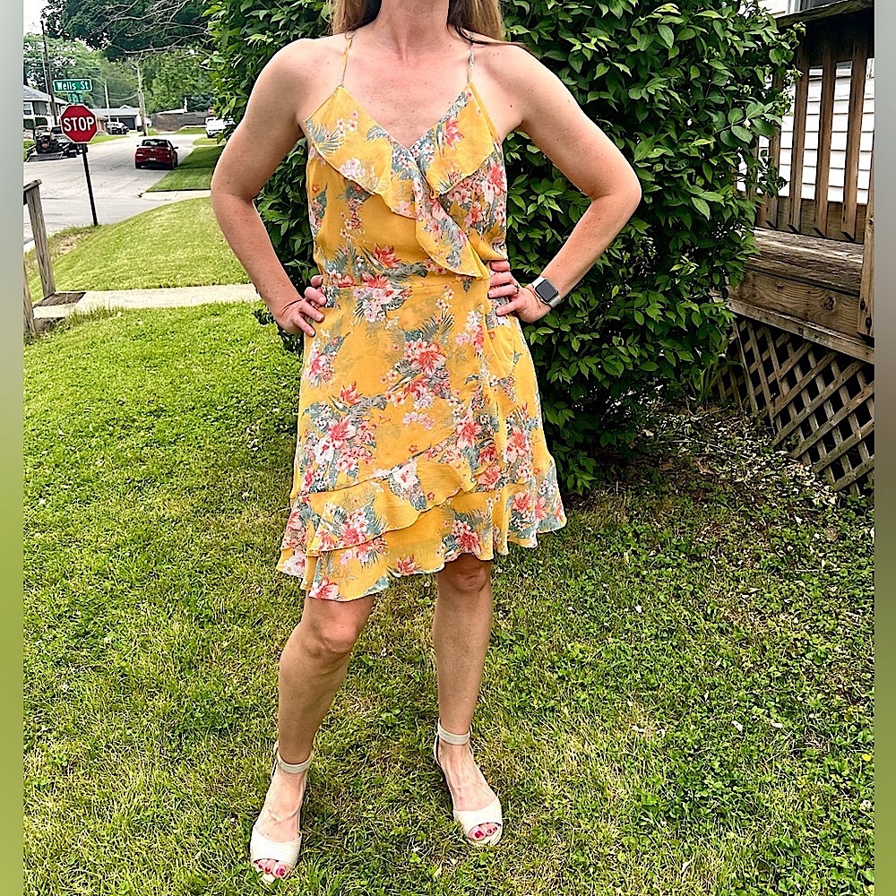 Almost Famous XL Yellow Halter Ruffle Floral Print Sundress! EUC!